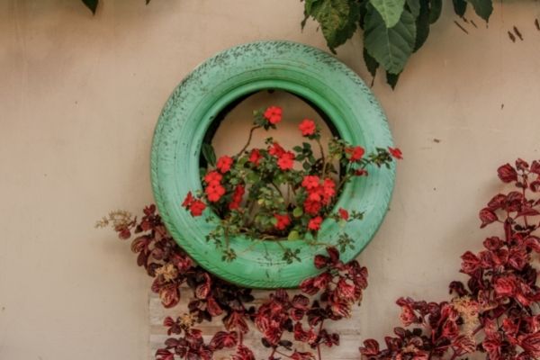 Recycled tire wall art